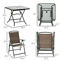 Outsunny 5 Pieces Wicker Patio Dining Set Foldable W/ Umbrella Hole