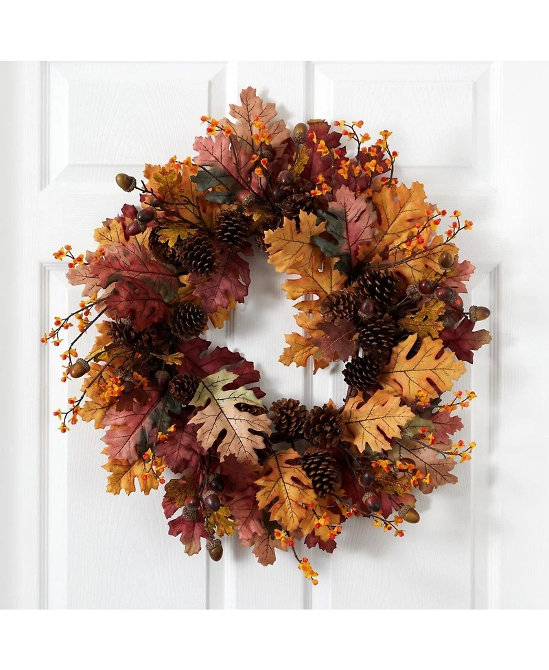 Slickblue 24" Oak Leaf Acorn Pine Cone Wreath