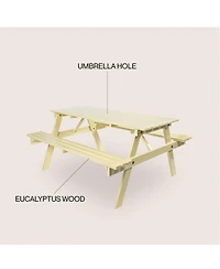 Jonathan Y Shoreham 55" Modern Classic Outdoor Wood Picnic Table Benches with Umbrella Hole