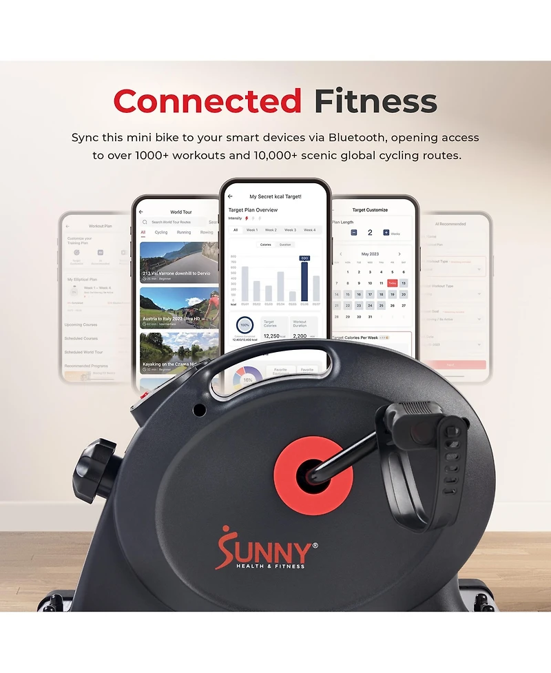 Sunny Health & Fitness Under Desk Smart Mini Pedal Exerciser, Dual Function Exercise Cycle Bike, Dark Grey