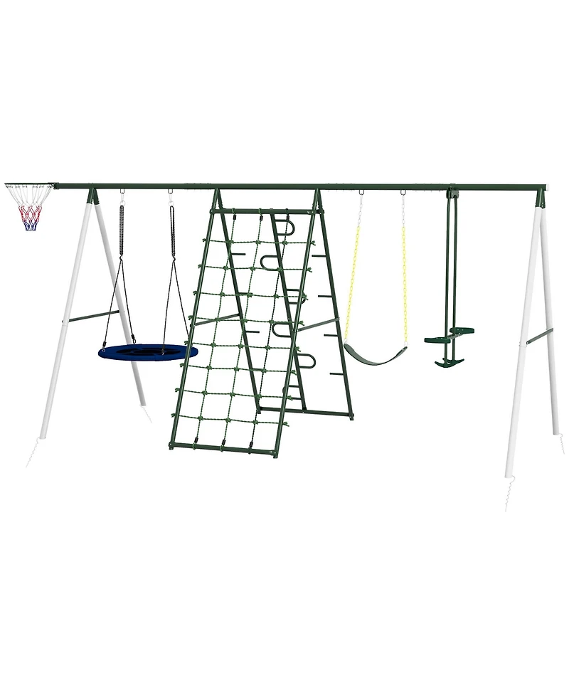 Outsunny Metal Swing Set for Backyard Holds up to 528 lbs. for Ages 3-8