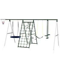 Outsunny Metal Swing Set for Backyard Holds up to 528 lbs. for Ages 3-8