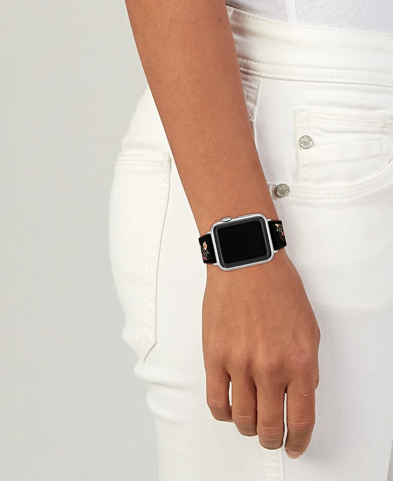 Coach Women's Black Floral Print Silicone Strap for Apple Watch 38mm, 40mm, 41mm