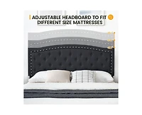 gaomon Upholstered Bed Frame with Height-Adjustable Headboard, Linen Platform Bed Frame Mattress Foundation with Wooden Slats Support, No Box Spring N