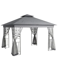 Outsunny 10' x 10' Metal Patio Gazebo, Double Canopy, Tree Motifs,