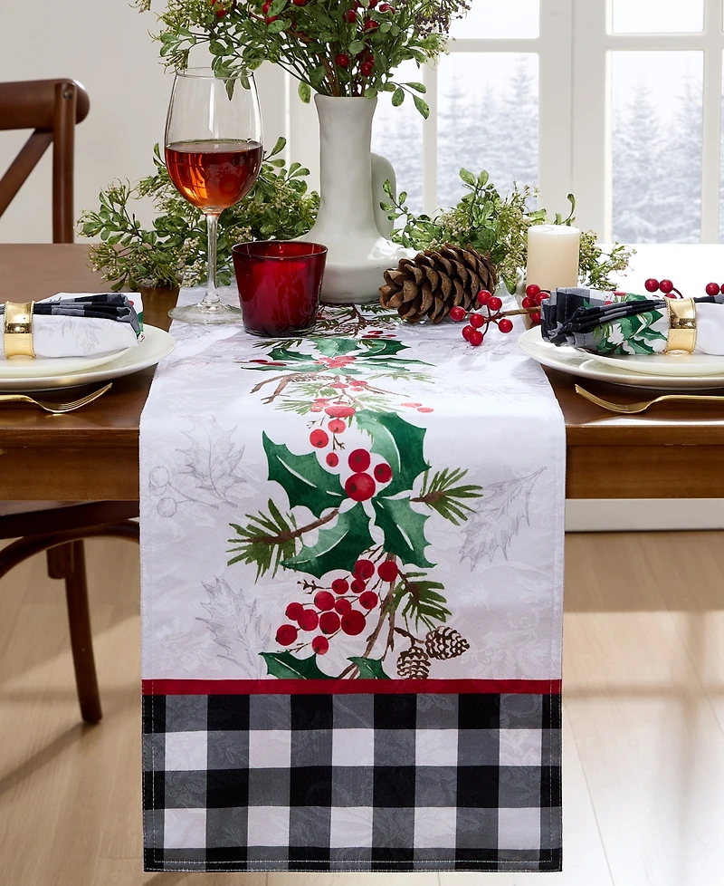 Elrene Holly Charm Holiday Fabric Table Runner, 70"x 14"