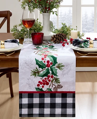 Elrene Holly Charm Holiday Fabric Table Runner, 70"x 14"