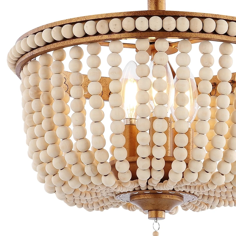 Jonathan Y Allie Wood Beaded/Metal Led Flush Mount Ceiling Light