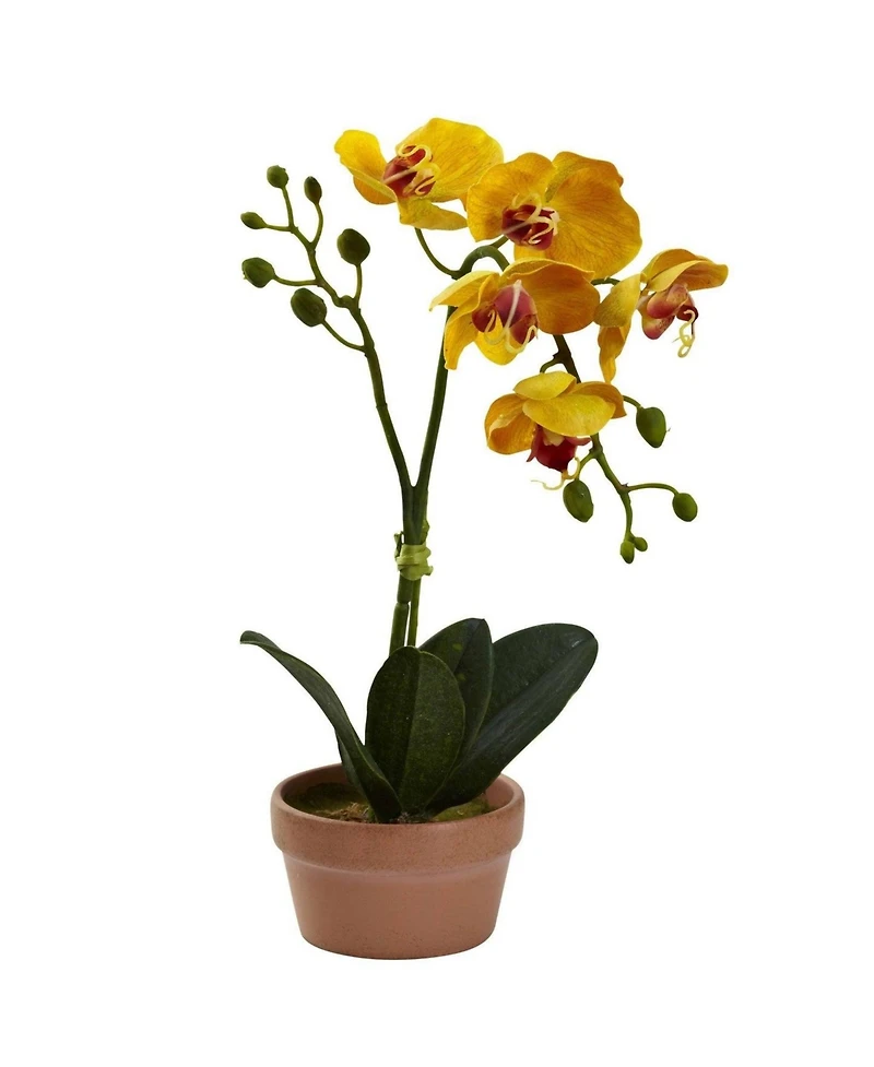 Slickblue Phalaenopsis with Clay Vase - Set of 4 Elegant Artificial Orchids for Home Decor