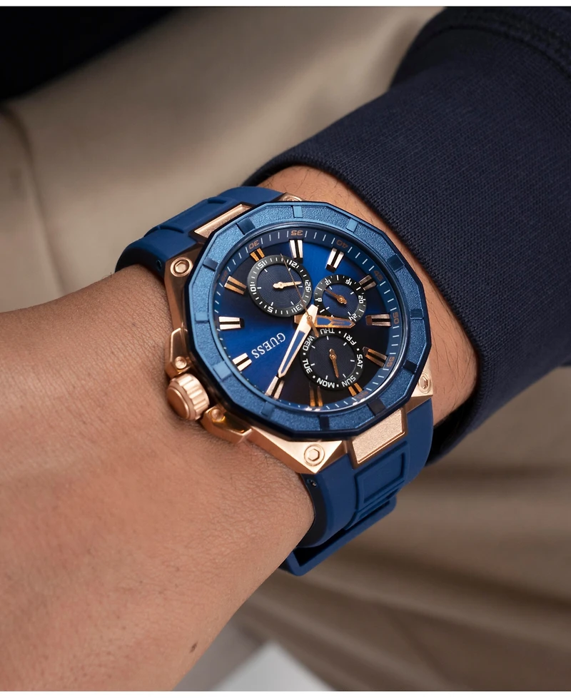 Guess Men's Multi-Function Blue Silicone Watch 46mm