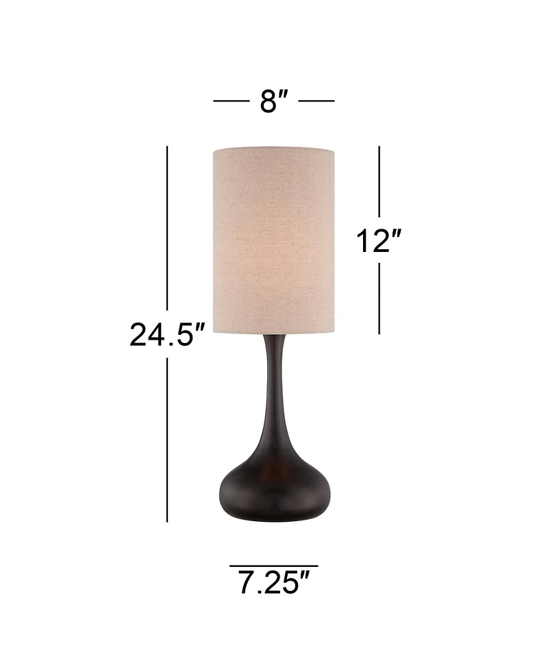 360 Lighting Droplet 24 1/2" High Mid Century Modern Table Lamp Brown Espresso Bronze Finish Metal Tan Cylinder Shade Living Room