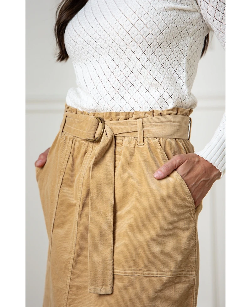 Hope & Henry Women's Organic Corduroy Belted Cinch Waist Skirt