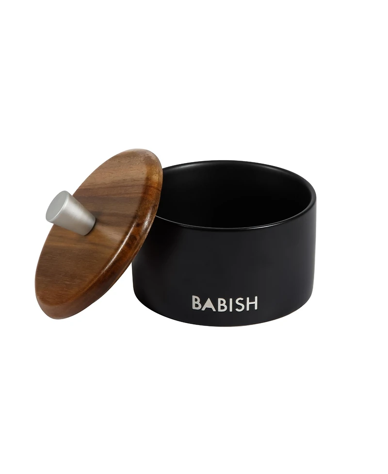 Babish Stoneware Salt Cellar W/ Wood Lid - Stoneware - 4" X 3.5"