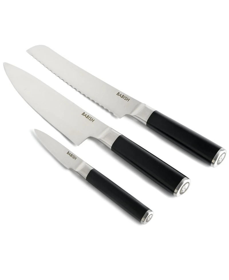 Babish German High-Carbon 1.4116 Steel Cutlery, 3-Piece (Chef Knife, Bread Knife, & Pairing Knife) w/Knife Roll