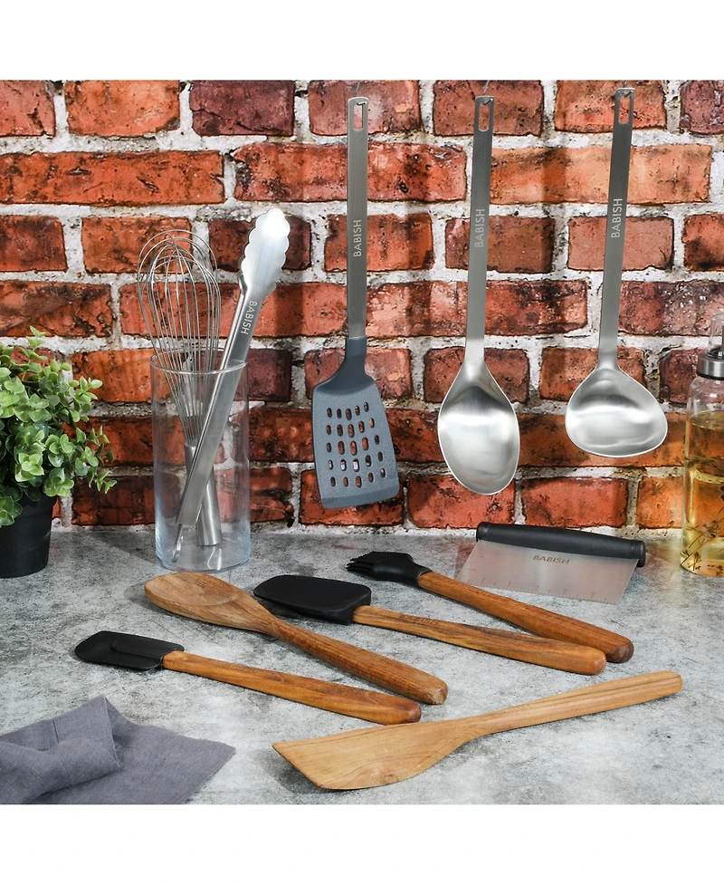 Babish 11 Piece Essential Wood, Silicone, and Stainless Steel Tool Set