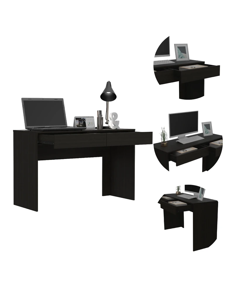 Simplie Fun Acre Writing Computer Desk, Two Drawers - Black