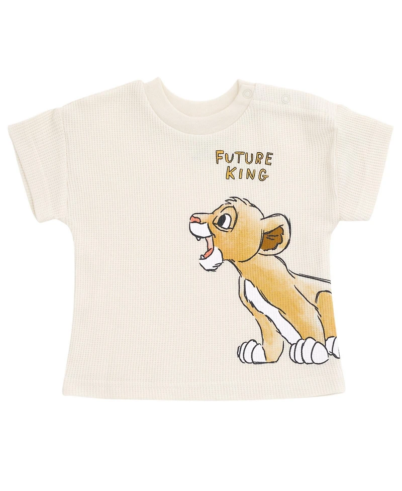 Disney Toddler Boys Mickey Mouse Lion King Donald Duck Simba Pluto Waffle Knit T-Shirt Shorts Outfit Set Newborn to