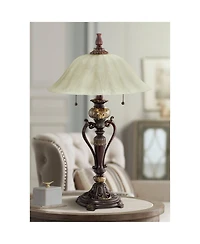 Kathy Ireland Amor Traditional Table Lamp 26" High Bronze Alabaster Champagne Glass Shade for Bedroom Living Room Bedside Nightstand Office Kids