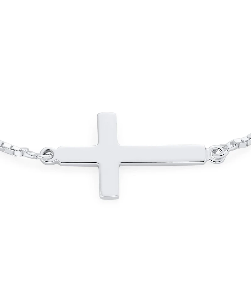 Bling Jewelry Religious Spiritual Horizonal Sideways Cross Slide Bolo Bracelet Gift Sterling Silver 7-8 Inch Adjustable