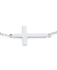 Bling Jewelry Religious Spiritual Horizonal Sideways Cross Slide Bolo Bracelet Gift Sterling Silver 7-8 Inch Adjustable