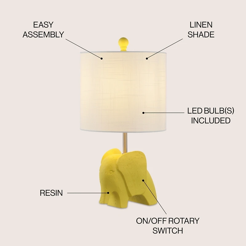 Jonathan Y Koda 17.5" Eclectic Southwestern Resin/Iron Elephant Led Kids' Table Lamp, Yellow