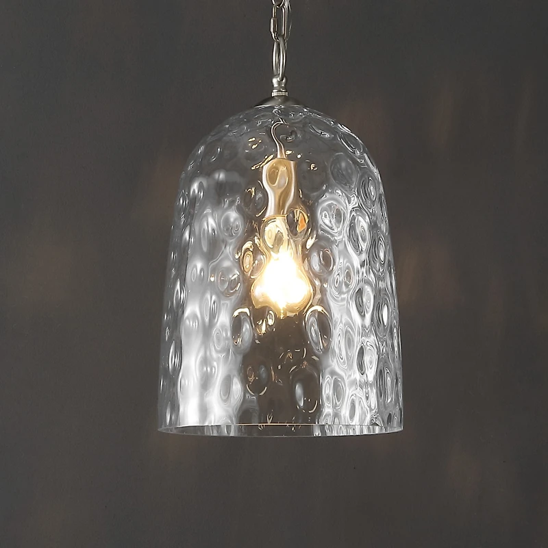 Jonathan Y Matilda 10" 1-Light Industrial Designer Iron/Dimple Glass Dome Led Pendant, Nickel/Clear