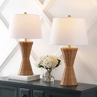 Jonathan Y Laura 27" Coastal Designer Iron/Rattan Wicker Led Table Lamp, Natural (Set of 2)