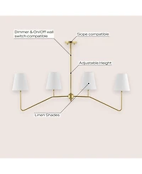 Jonathan Y Signe 47.5" 4-Light Classic Minimalist Iron Linear Led Pendant, Gold Painting