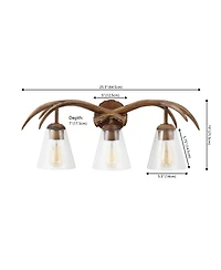 Jonathan Y Wyatt 25.5" 3-Light Southwestern Bohemian Resin/Seeded Glass Faux Antler Led Vanity Light, Brown Wood Finish