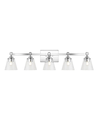 Jonathan Y Marion 36.5" 5-Light Hurricane Metal/Seeded Glass Led Vanity Light, Chrome