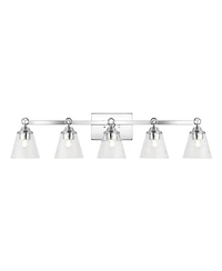 Jonathan Y Marion 36.5" 5-Light Hurricane Metal/Seeded Glass Led Vanity Light, Chrome