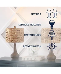 Jonathan Y Theodore 21" Rustic Farmhouse Handwoven Water Hyacinth/Resin Led Table Lamp, Brown Wood Finish (Set of 2)