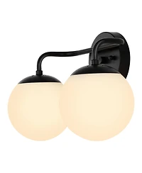 Jonathan Y Louis Parisian Globe 15" 2-Light Metal/Frosted Glass Modern Contemporary Led Vanity Light, Black