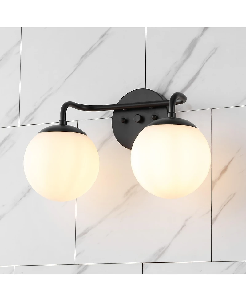 Jonathan Y Louis Parisian Globe 15" 2-Light Metal/Frosted Glass Modern Contemporary Led Vanity Light, Black