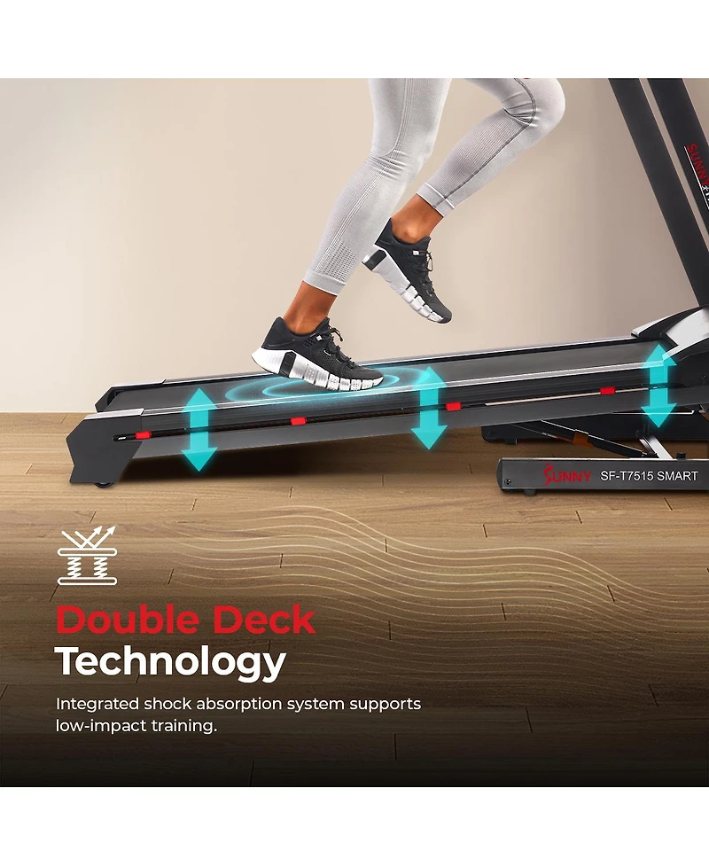 Sunny Health & Fitness Premium Smart Treadmill with Auto Incline, Speed Buttons, Double Deck Technology, Digital Performance Display, Bmi Calculator a