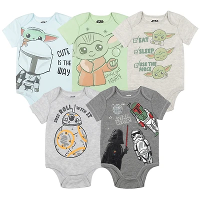Star Wars Baby Boys Chewbacca C-3PO R2-D2 Darth Vader Yoda 5 Pack Short Sleeve Bodysuits
