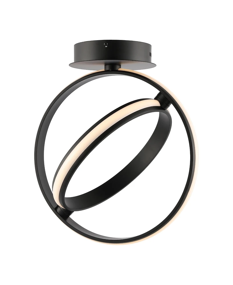 Jonathan Y Nicole 14.25" 2-Light Modern Minimalist Aluminum Ring Integrated Led Semi Flush Mount, Black