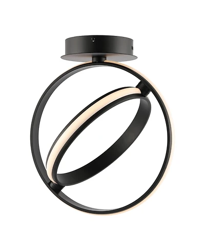 Jonathan Y Nicole 14.25" 2-Light Modern Minimalist Aluminum Ring Integrated Led Semi Flush Mount, Black