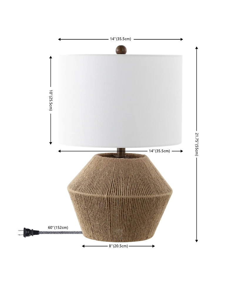 Jonathan Y Alma 21.75" Coastal Rustic Iron/Rope Led Table Lamp, Brown