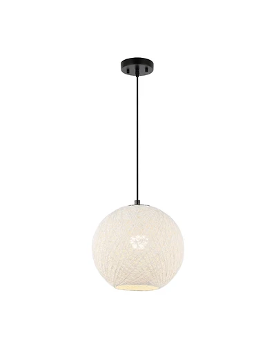 Jonathan Y Lacey 12" 1-Light Bohemian Minimalist Iron/Rope Woven Globe Led Pendant, White/Black