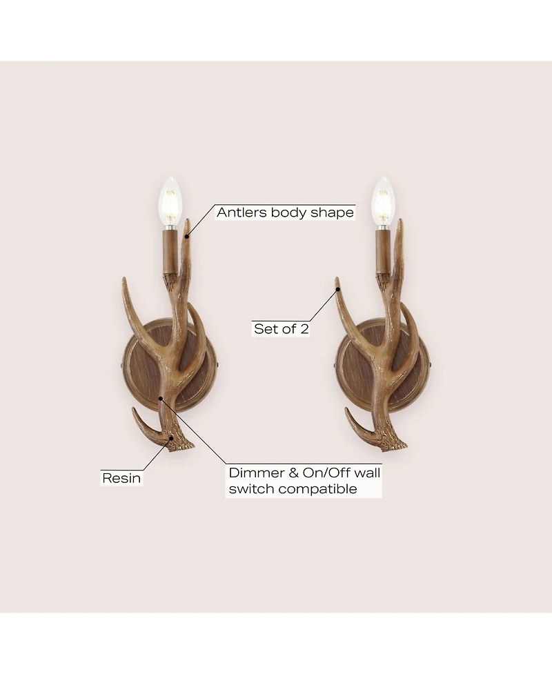 Jonathan Y Cody 5.5" 1-Light Southwestern Bohemian Resin/Iron Faux Antler Led Sconce, Brown Wood Finish (Set of 2)