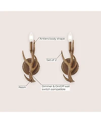 Jonathan Y Cody 5.5" 1-Light Southwestern Bohemian Resin/Iron Faux Antler Led Sconce, Brown Wood Finish (Set of 2)