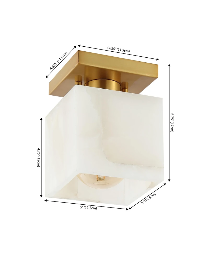 Jonathan Y Alessia 5" 1-Light Modern Contemporary Alabaster/Iron Cube Led Semi Flush Mount, White Marbling/Brass Gold
