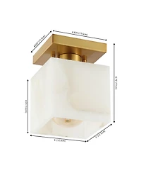 Jonathan Y Alessia 5" 1-Light Modern Contemporary Alabaster/Iron Cube Led Semi Flush Mount, White Marbling/Brass Gold