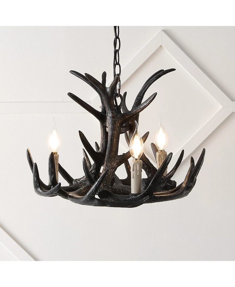 Jonathan Y Nelle 18" Adjustable Resin Antler 3-Light Dimmable Led Chandelier, Black