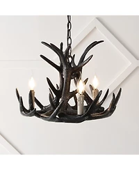 Jonathan Y Nelle 18" Adjustable Resin Antler 3-Light Dimmable Led Chandelier, Black