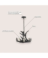 Jonathan Y Nelle 18" Adjustable Resin Antler 3-Light Dimmable Led Chandelier, Black
