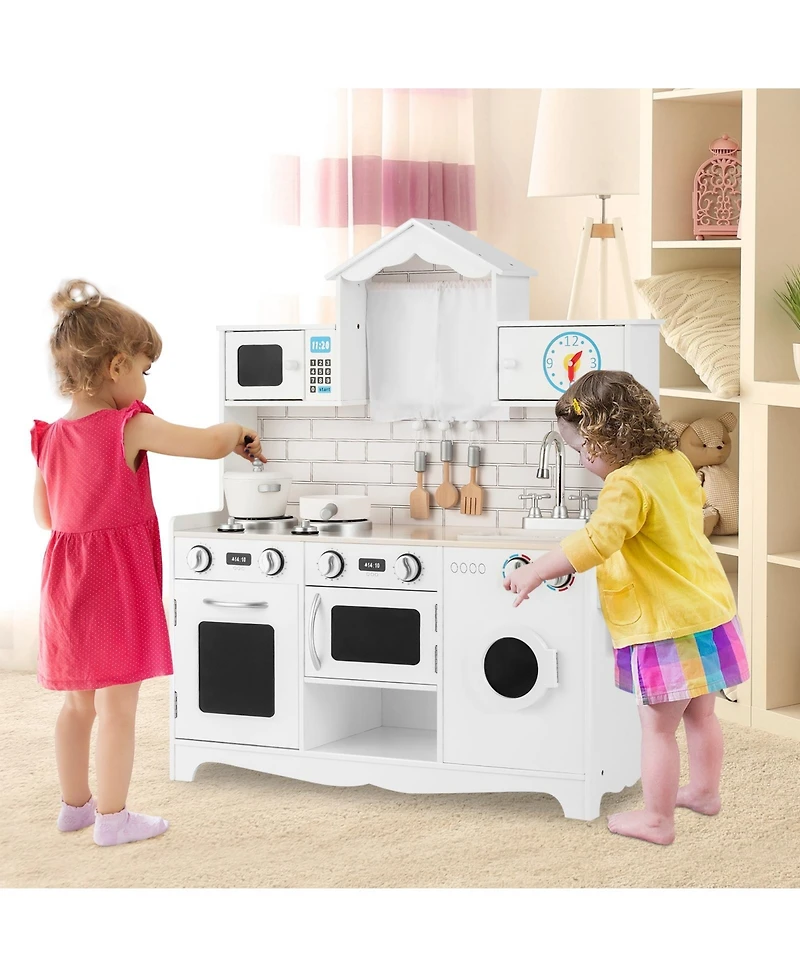 Skonyon Wooden Kids Kitchen with Washing Machine