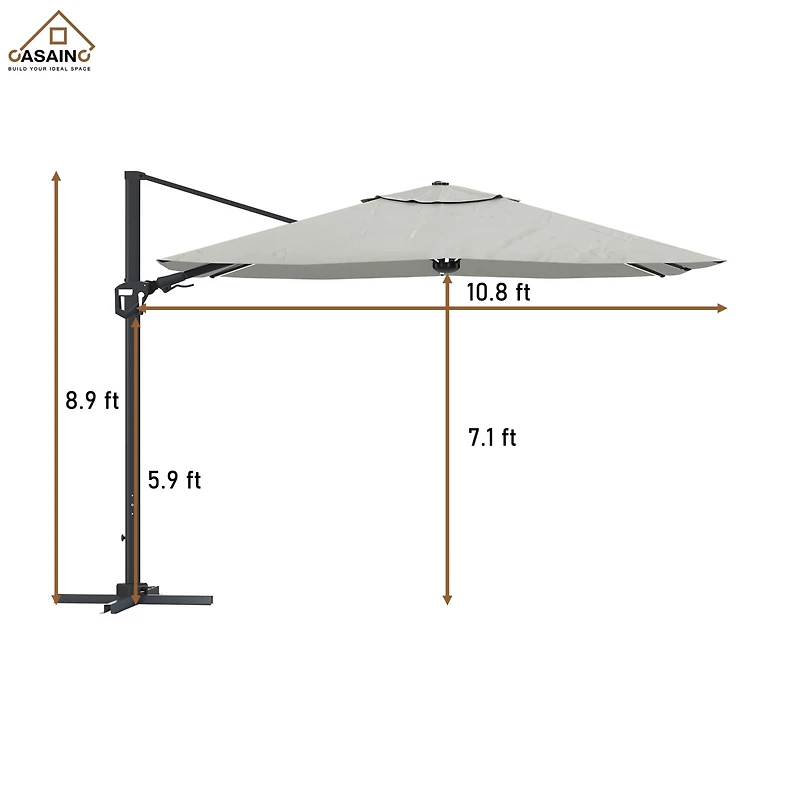 Casainc 11 Ft Square Cantilever Patio Umbrella (base not included）