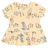 Winnie the Pooh Baby Girls Minnie Mouse Lilo & Stitch Peplum T-Shirt and Bike Shorts Outfit Set Newborn to